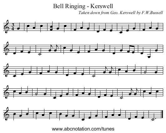 Bell Ringing - Kerswell - staff notation