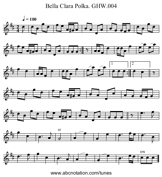 Bella Clara Polka. GHW.004 - staff notation