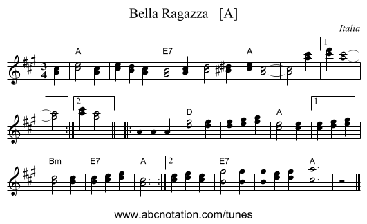 Bella Ragazza   [A] - staff notation