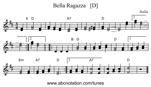 Bella Ragazza   [D] - staff notation