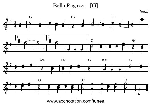 Bella Ragazza   [G] - staff notation