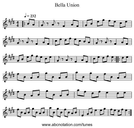 Bella Union - staff notation