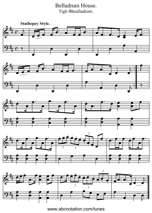 Belladrum House. - staff notation
