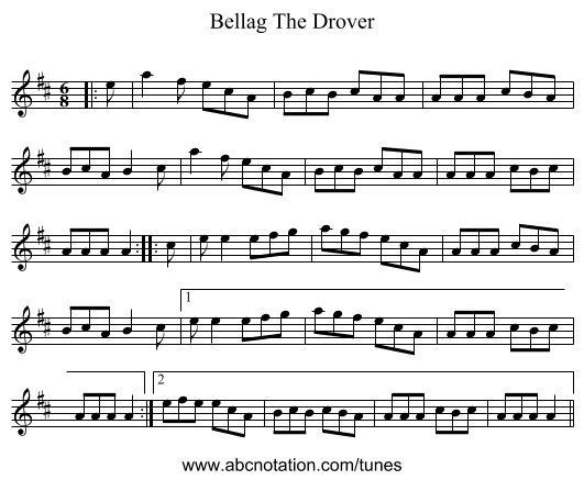 Bellag The Drover - staff notation