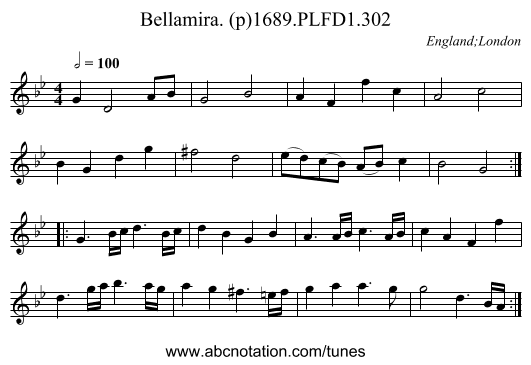 Bellamira. (p)1689.PLFD1.302 - staff notation
