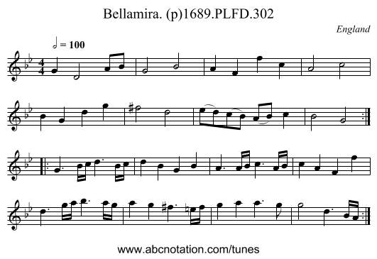Bellamira. (p)1689.PLFD.302 - staff notation