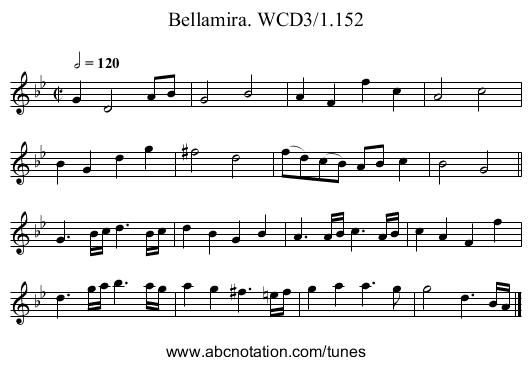 Bellamira. WCD3/1.152 - staff notation
