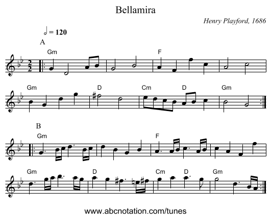 Bellamira - staff notation