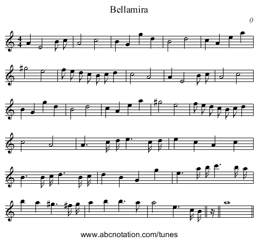 Bellamira - staff notation