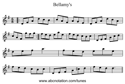Bellamy's - staff notation
