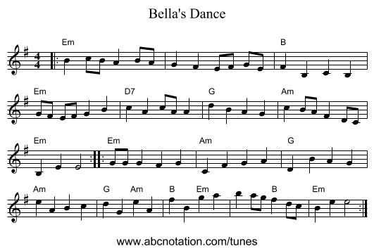 Bella's Dance - staff notation