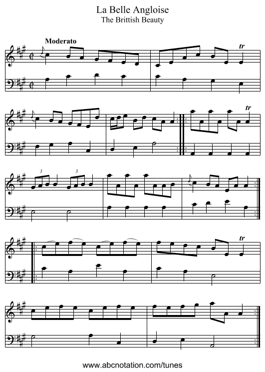 Belle Angloise, La - staff notation