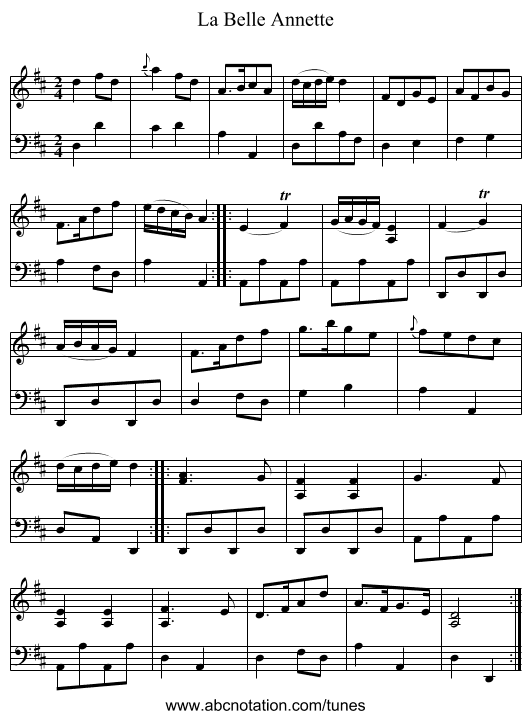 Belle Annette, La - staff notation