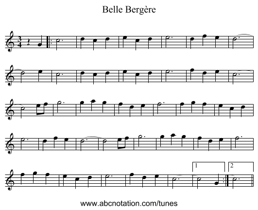 Belle Bergère - staff notation