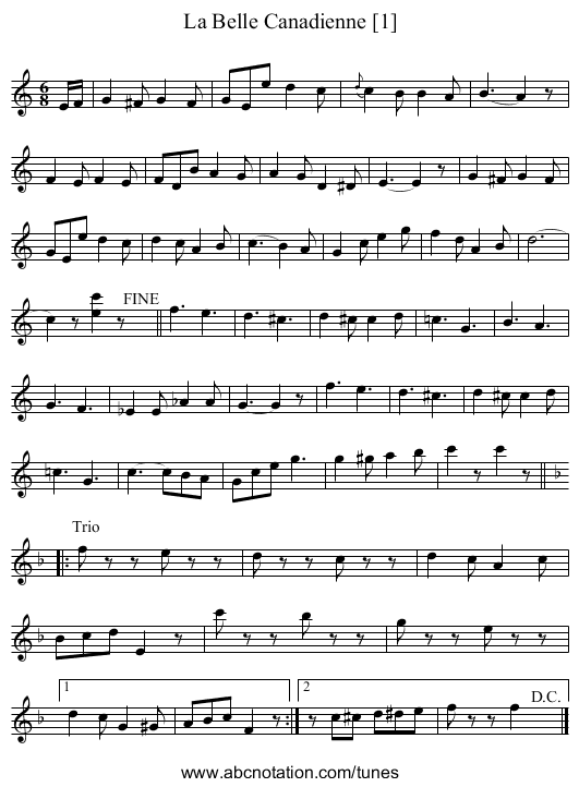 Belle Canadienne [1], La - staff notation