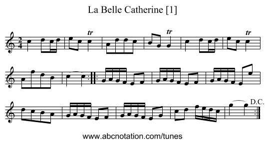 Belle Catherine [1], La - staff notation