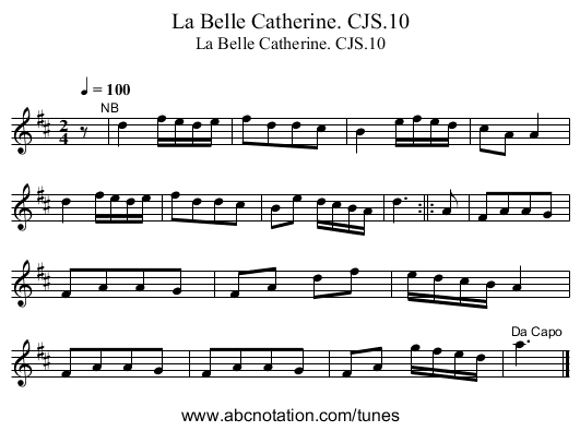Belle Catherine. CJS.10, La - staff notation