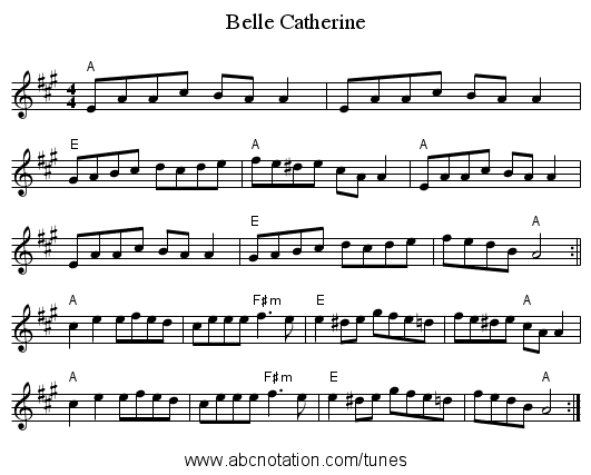 Belle Catherine - staff notation