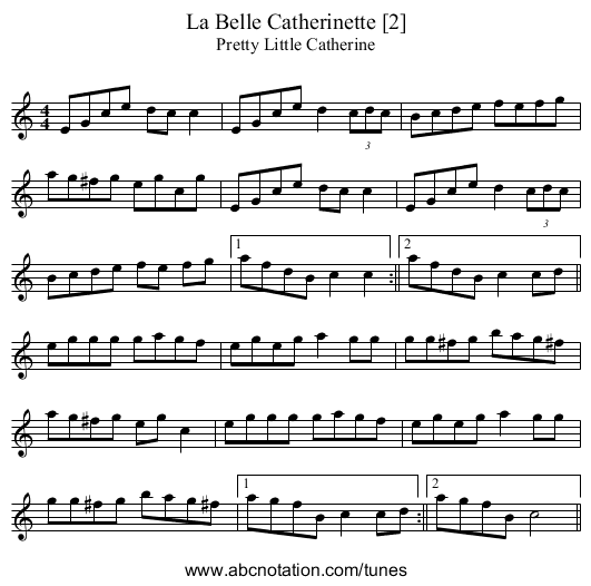 Belle Catherinette [2], La - staff notation