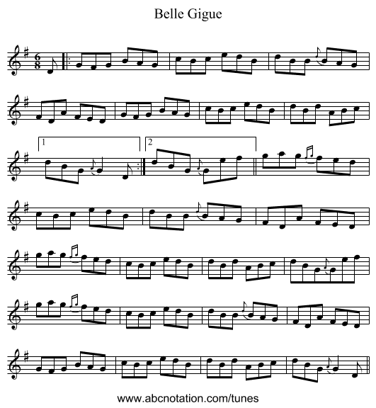Belle Gigue - staff notation
