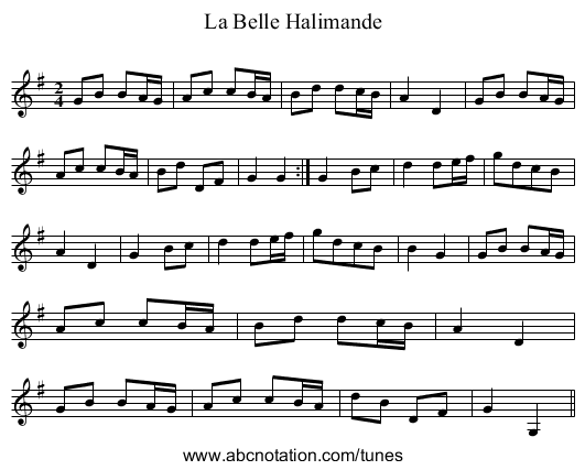 Belle Halimande, La - staff notation