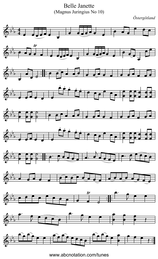 Belle Janette - staff notation