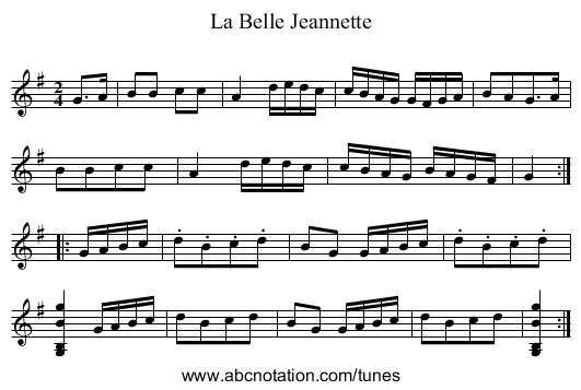 Belle Jeannette, La - staff notation