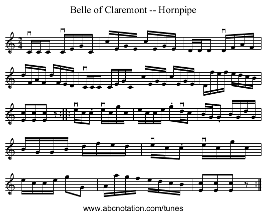 Belle of Claremont -- Hornpipe - staff notation