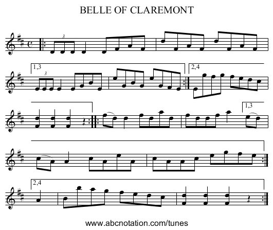 BELLE OF CLAREMONT - staff notation