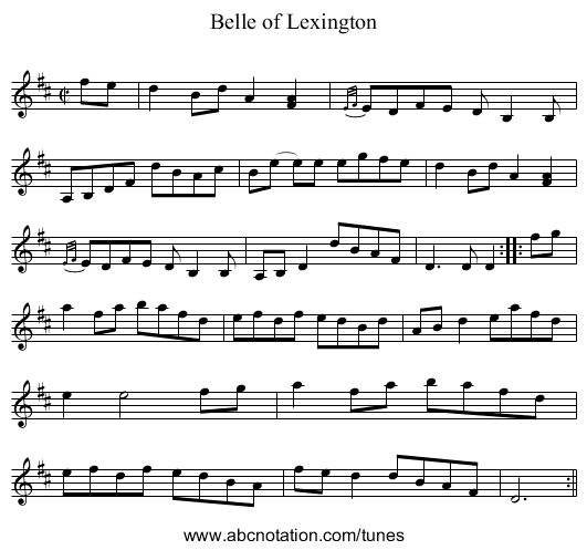 Belle of Lexington - staff notation