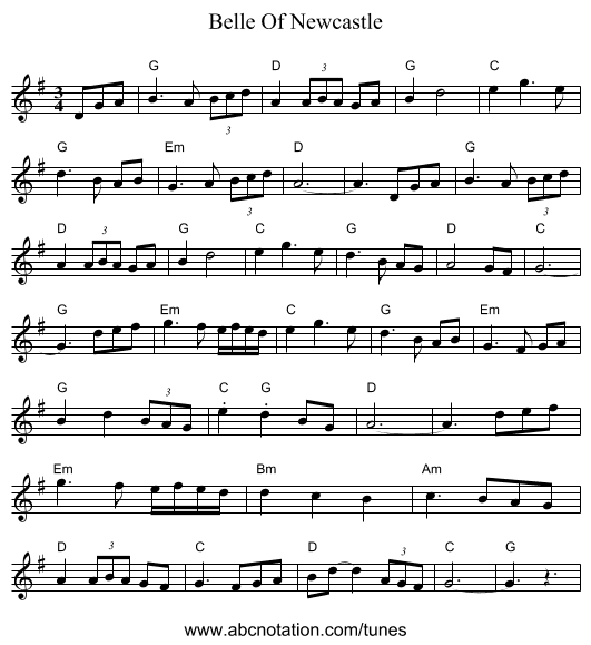Belle Of Newcastle - staff notation