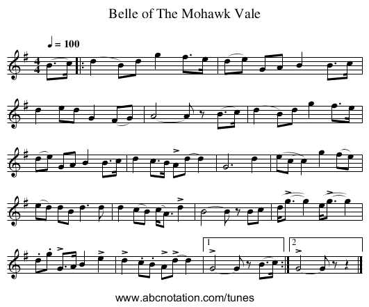 Belle of The Mohawk Vale - staff notation