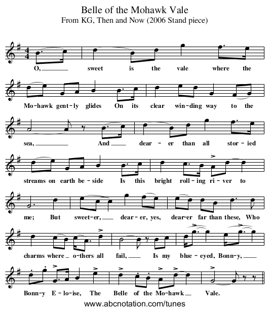 Belle of the Mohawk Vale - staff notation