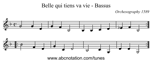 Belle qui tiens va vie - Bassus - staff notation