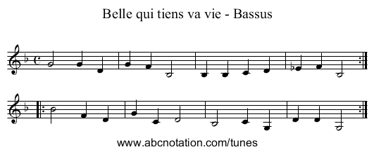 Belle qui tiens va vie - Bassus - staff notation