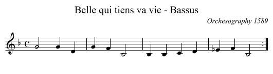 Belle qui tiens va vie - Bassus - staff notation