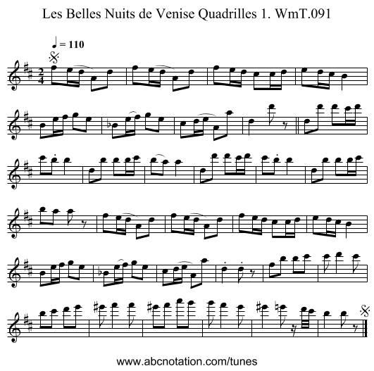 Belles Nuits de Venise Quadrilles 1. WmT.091, Les - staff notation