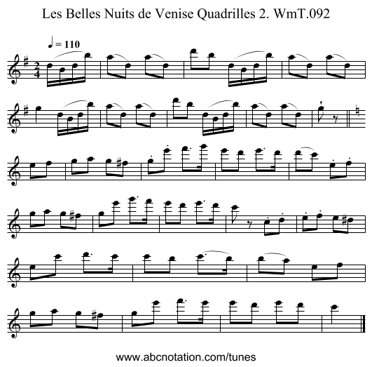 Belles Nuits de Venise Quadrilles 2. WmT.092, Les - staff notation