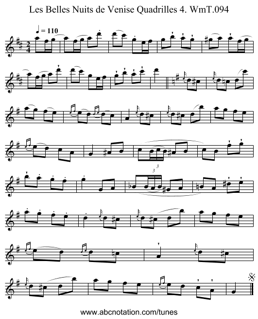 Belles Nuits de Venise Quadrilles 4. WmT.094, Les - staff notation