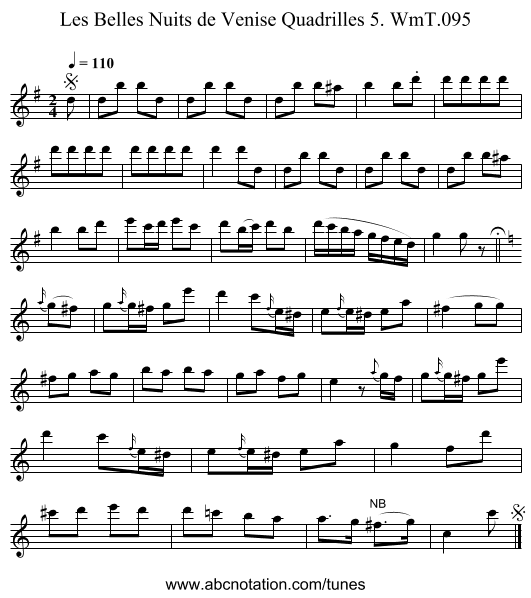 Belles Nuits de Venise Quadrilles 5. WmT.095, Les - staff notation