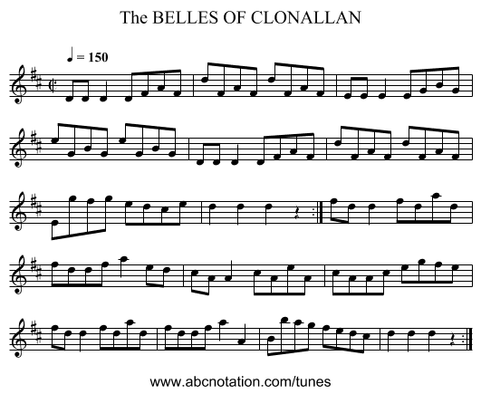 BELLES OF CLONALLAN, The - staff notation