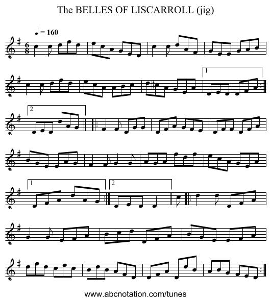 BELLES OF LISCARROLL (jig), The - staff notation