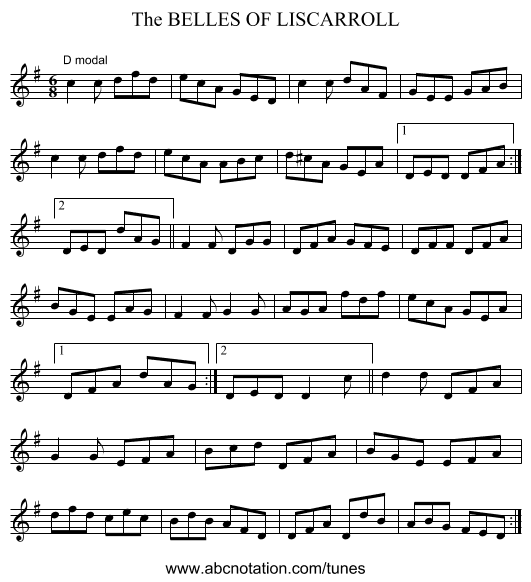 BELLES OF LISCARROLL, The - staff notation