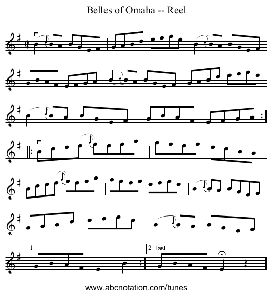 Belles of Omaha -- Reel - staff notation