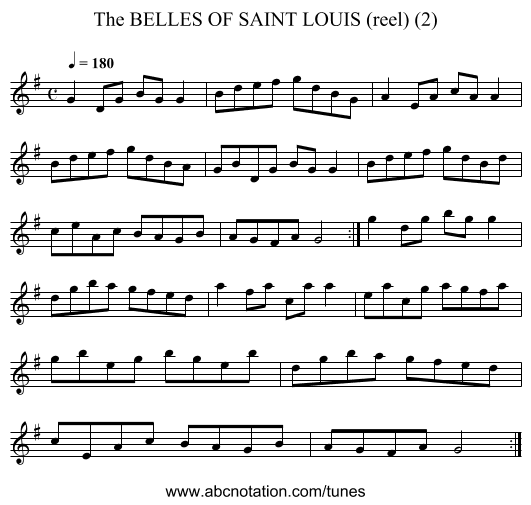 BELLES OF SAINT LOUIS (reel) (2), The - staff notation