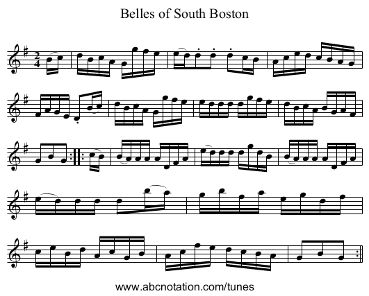 Belles of South Boston - staff notation