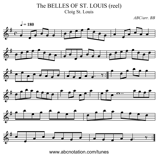 BELLES OF ST. LOUIS (reel), The - staff notation
