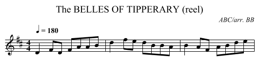 BELLES OF TIPPERARY (reel), The - staff notation