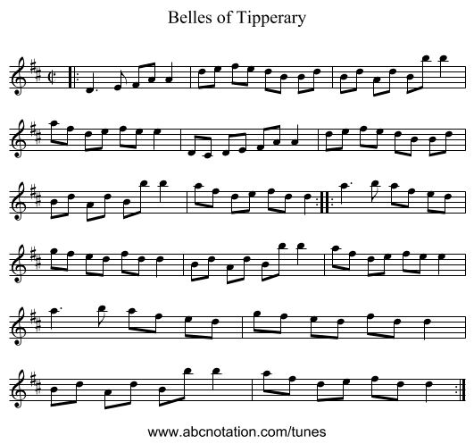 Belles of Tipperary - staff notation