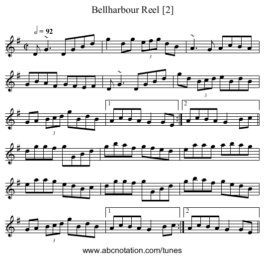Bellharbour Reel [2] - staff notation